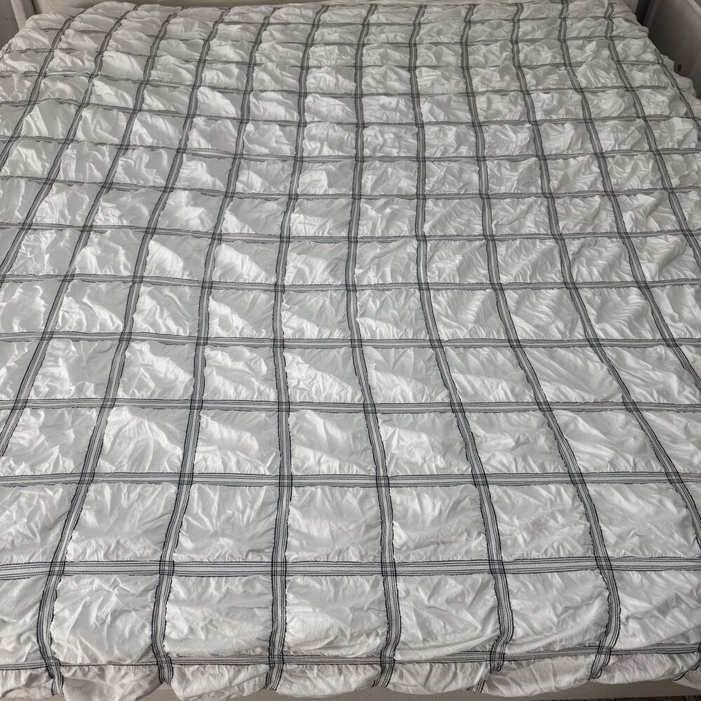 DKNY King Duvet Cover Black White Windowpane Pattern Lightweight Cotton